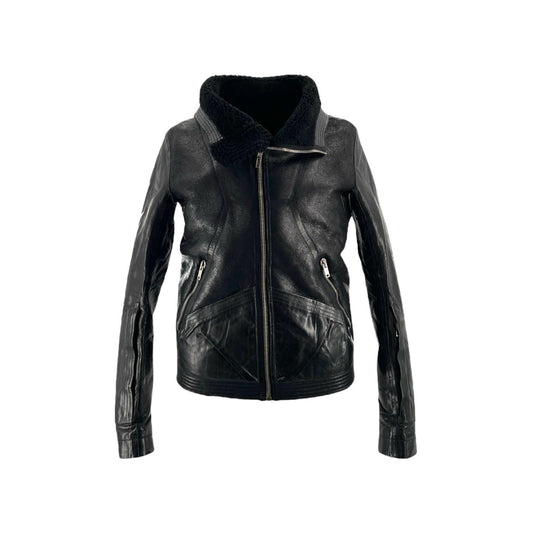 Rick Owens - Geo Mountain Shearling Biker With Leather Sleeves